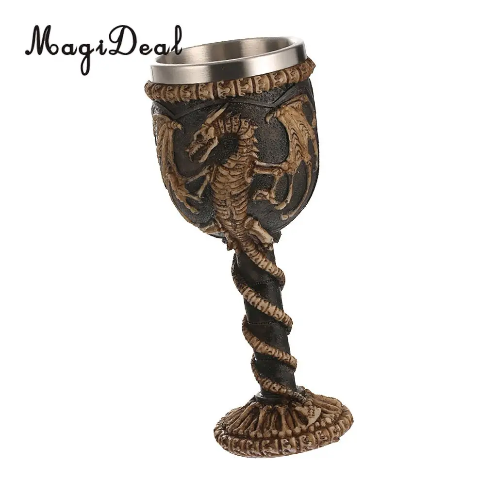MagiDeal Practical Gothic Double Wall Resin Stainless Steel Dragon Wine Goblet Steampunk Collectible Decorative Craft Gift Cup | Дом и сад