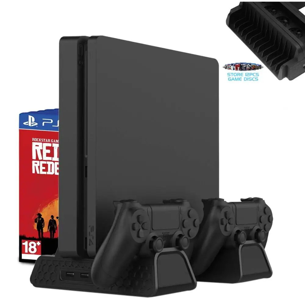

PS4 Vertical Stand with cooling Fan PS4 Controller Charging Station Regular with Game Storage Charge for Playstation 4 PS4 slim