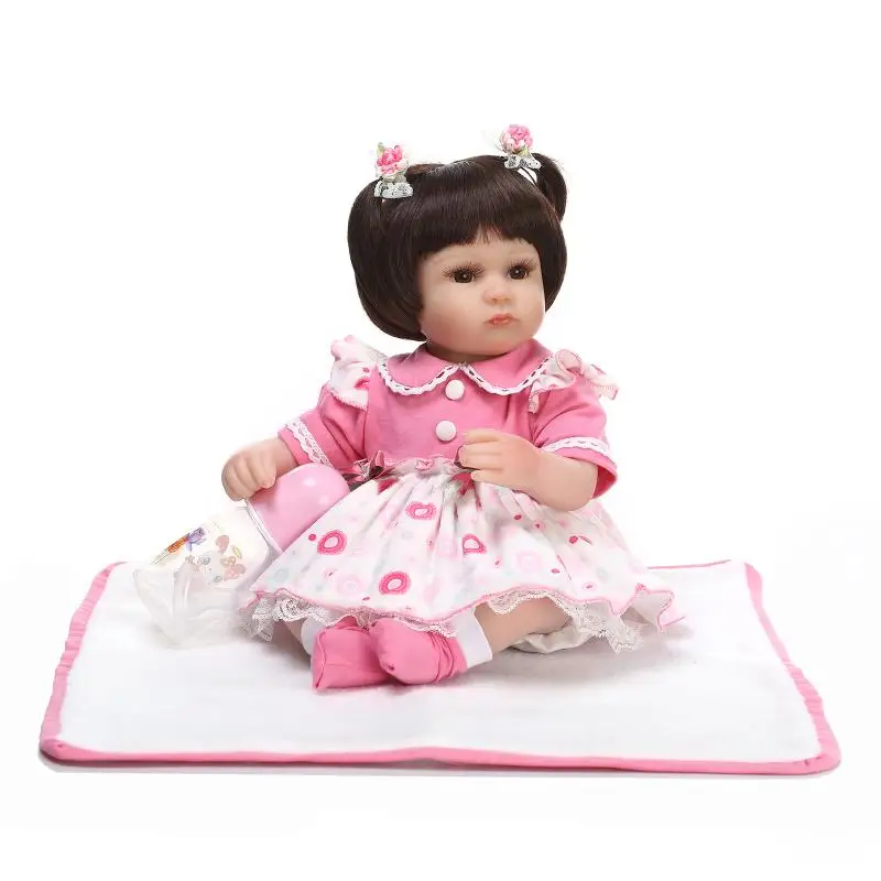 

42CM Silicone reborn babies dolls lovely girl princess with pink dress magnetic mouth children toys bebe gift bonecas reborn