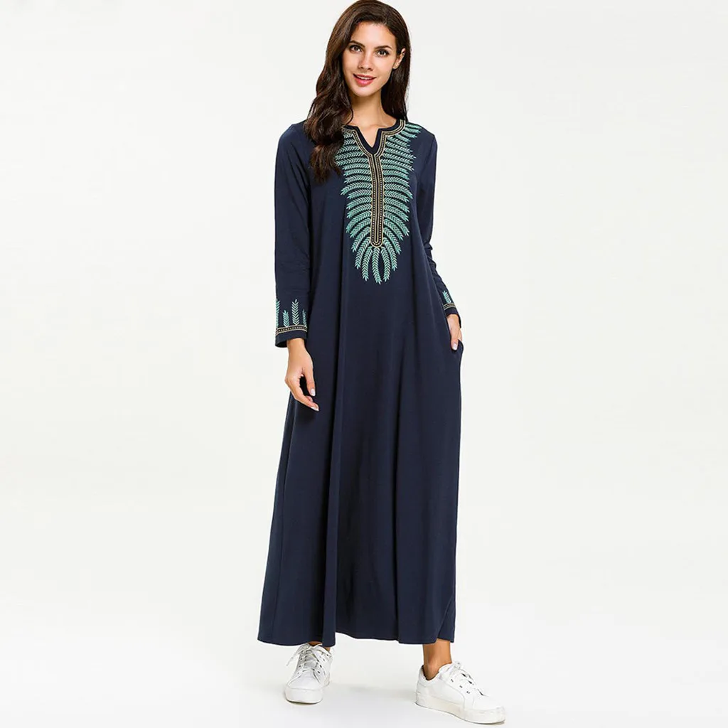 Женская мода vestido Abaya мусульманское женское платье с длинным рукавом исламский