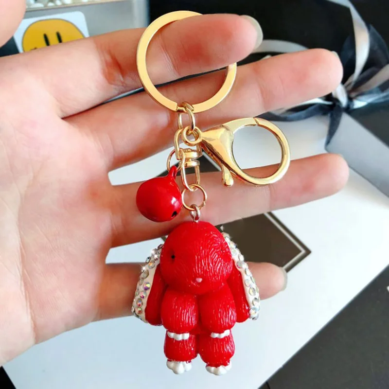 Резиновый брелок Стразы в виде кролика с колокольчиком милый сумке Женские