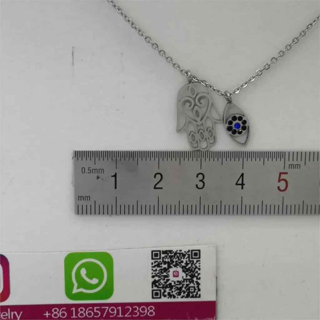FALLON ECO-Certification Good Stainless Steel Necklace 45cm Curb Chains 16mm Hamsa Eyes Rhinestones Pendant Girls Lady Fashion | Украшения