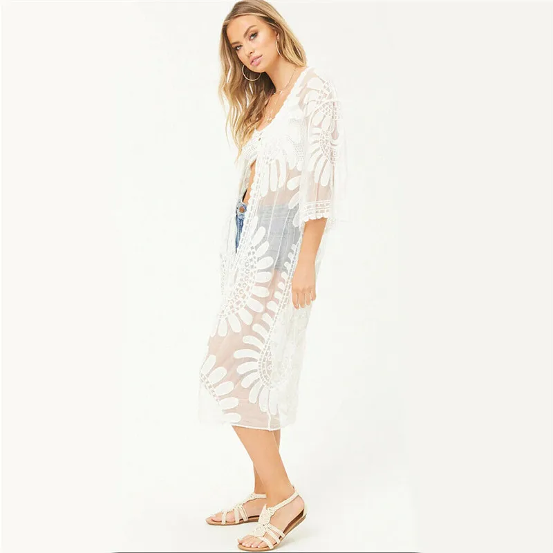 Women Bikini Cover Up Summer Beach Swimwear Bathing Robe See-through Lace Sexy Clothing Beachwear | Женская одежда