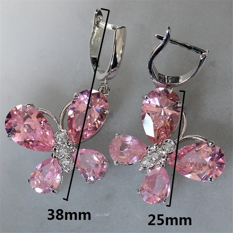SHUNXUNZE Pink Cubic Zirconia Wedding jewelry sets for Noble Generous women luxury (ring/earring/pendant) Rhodium Plated R519set | Украшения