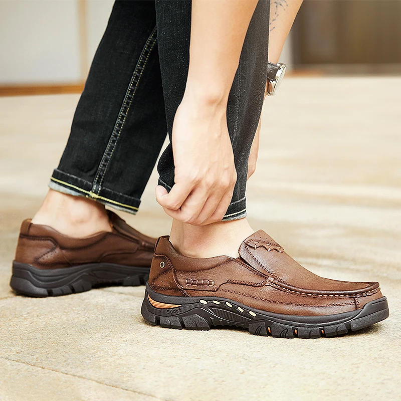 2019 New Genuine Leather Men's Casual Shoes Loafer Design Men Flat Footwear Slip On Mens Moccasin Business Formal | Обувь