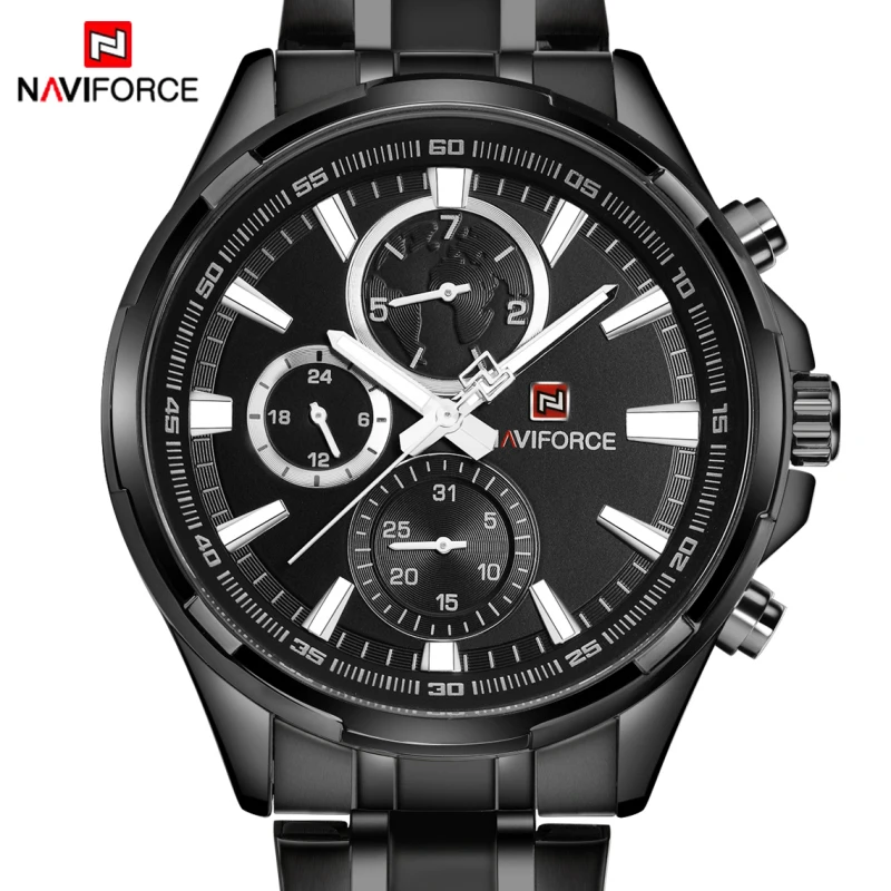 Топ бренд класса люкс Naviforce модные мужские часы кварцевые часы мужские спортивные полностью стальные часы мужские светящиеся часы с датой Relogio Masculino
