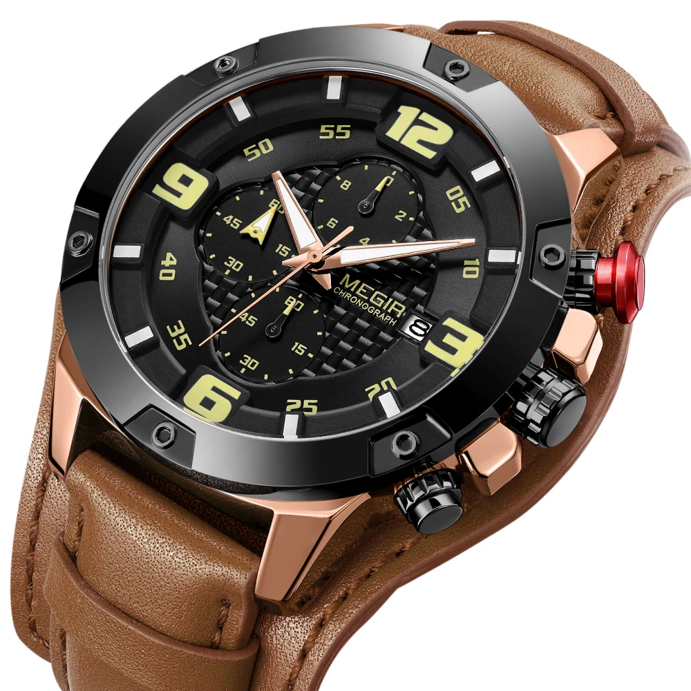 Megir Мужские Аналоговые кварцевые часы с хронографом и датой водонепроницаемые