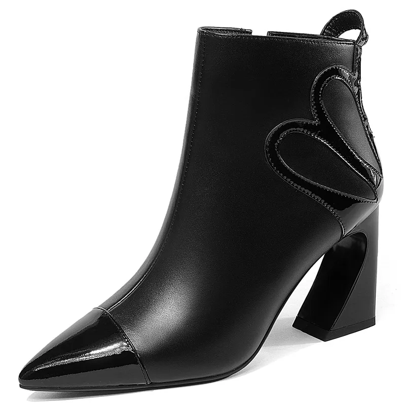 Женские ботинки на молнии FEDONAS черные белые из натуральной кожи высоком каблуке