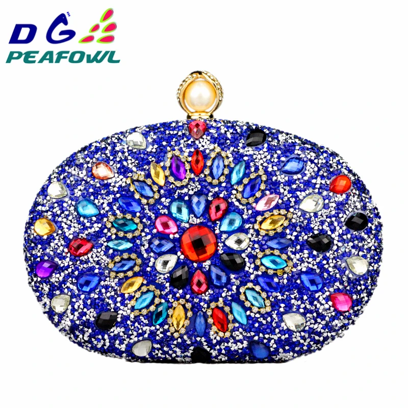 DG PEAFOWL Роскошный Кристалл Цветочный клатч цепь сумка женская свадебная Алмаз Синий Фиолетовый сотовый телефон карман вечерний кошелек сумки