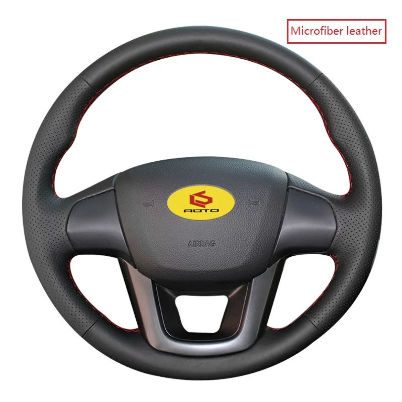 black microfiber Оплетка на руль для Kia K2 Kia Rio 3 2011 2012 2013 кожаный чехол на руль funda volante автомобильный Стайлинг - Название цвета: black microfiber