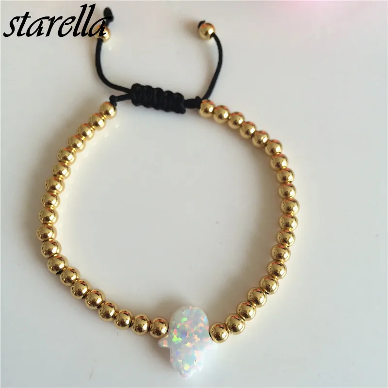 white hamsa Starella браслет ручной работы, белый синтетический опал, сердце, плетение из бисера, марсун, браслет, шикарный Pulseras Joyeria - Окраска металла: white hamsa