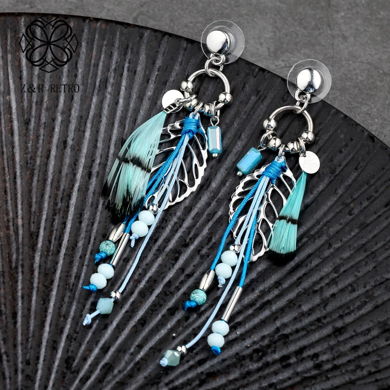 Стеклянная бусина серьги гвоздики из цинкового сплава цинковый сплав Перо