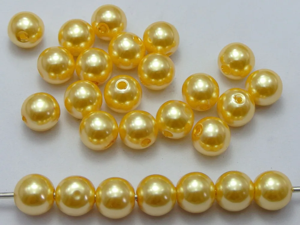 

100 Pcs 10mm Plastic Faux Pearl Round Beads Gold Imitation Pearl
