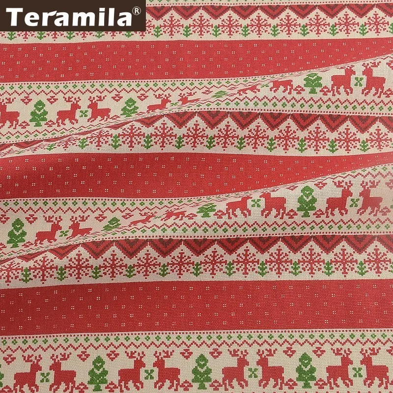 Teramila красный хлопок льняная ткань Рождественская Telas Tissus диван подушка Cabas