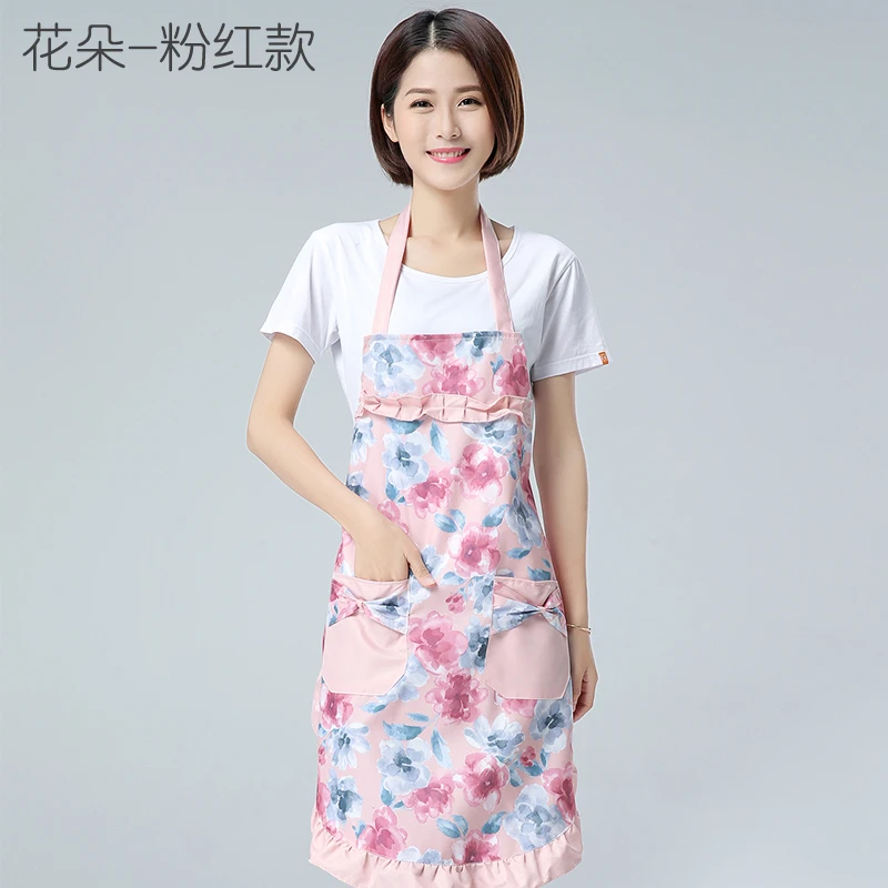 

Kitchen Cooking Apron Home Pastoral Flower Printing Apron Apron Neck Antifouling Waterproof Korean Version Fashion