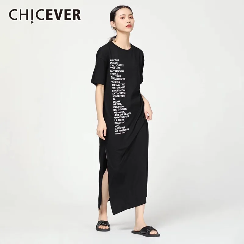 CHICEVER летнее повседневное женское платье с буквенным принтом о образный вырез