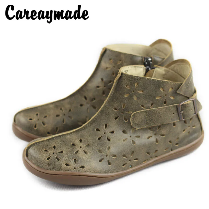 Careaymade-Free shipping,Sen female genuine leather pure handmade flat boots summer new style hollowed out leisure boots