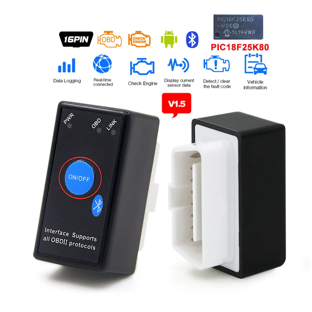 SC02-P01 V1.5 PIC OBD2 сканер ELM327 Bluetooth/Wifi V1.5 с PIC18F25K80 диагностический obd2 bluetooth obd ii ELM 327 для Android/PC диагностический инструмент - Цвет: SC02-P01 V1.5 PIC