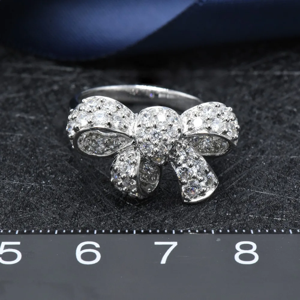 Женское кольцо с бантом Hutang обручальное из настоящего серебра 925 пробы фианитом