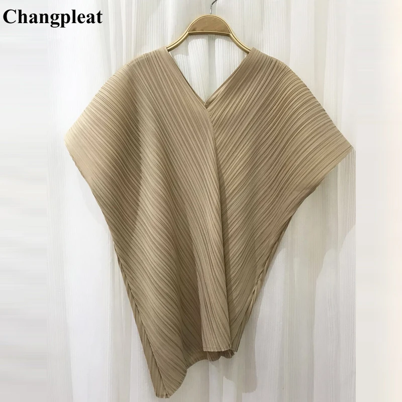 Женская Асимметричная футболка Changpleat2019 плиссированная модная однотонная