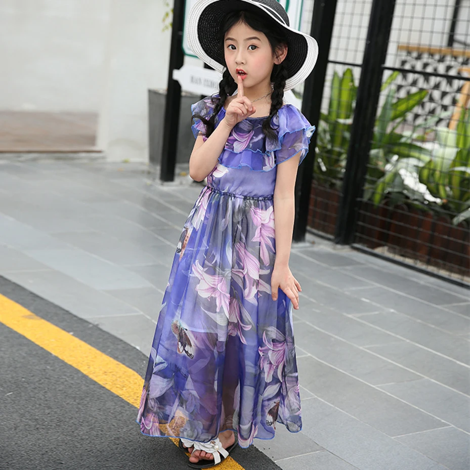 Summer Girl Dress Beach Floral Long Children's Holiday Kids Teenage Girls Clothes For 5 6 8 10 12 13 Years | Детская одежда и