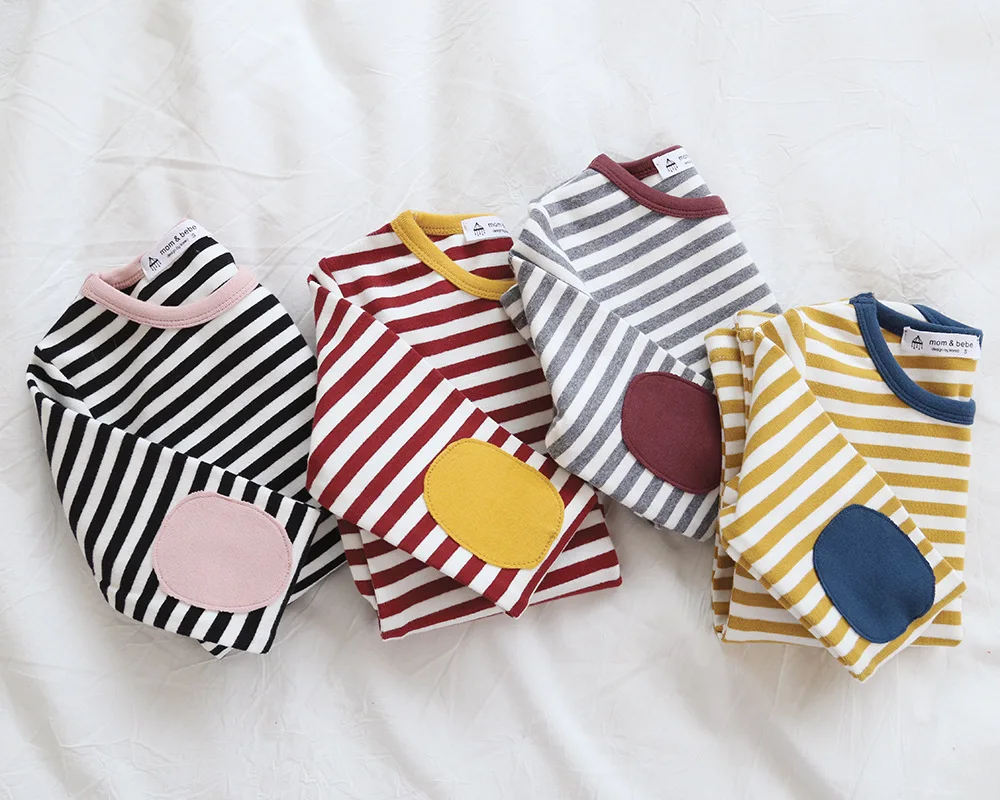 Осень 2018 детская одежда футболка для девочек вязаные хлопковые футболки