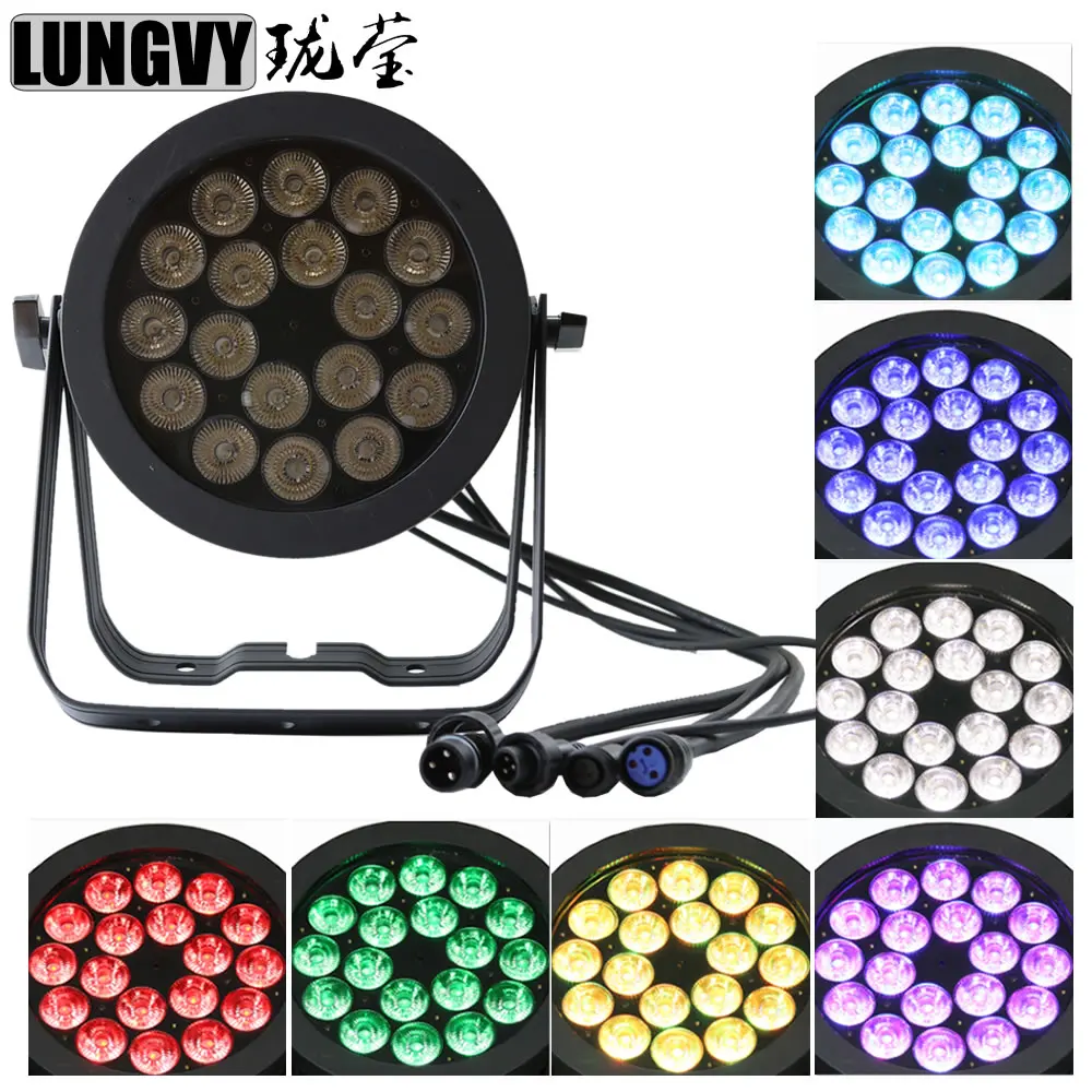 

Free Shipping RGBWA UV 18*18w 6in1 LED Par Light Outdoor Stage Lights IP65 Waterproof DMX512 DJ Equipment Disco Party Wedding