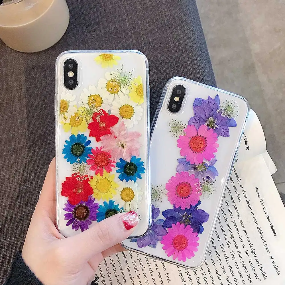 Настоящие сухие цветы Красочные розы ромашки задняя крышка для iphone 8 6 6s 7 plus xs max xr x