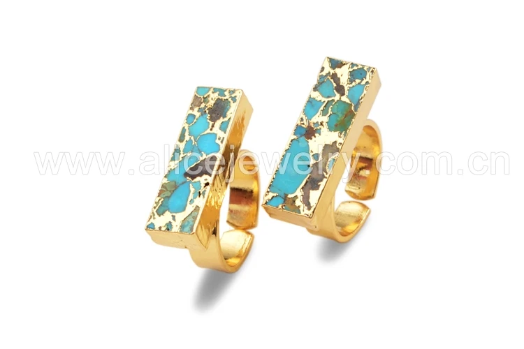 BOROSA Золотой Гальванизированный натуральный медный Turquoises камень земли кольца Классический Стиль Золотая линия вечерние ISES вечерние кольца G1542