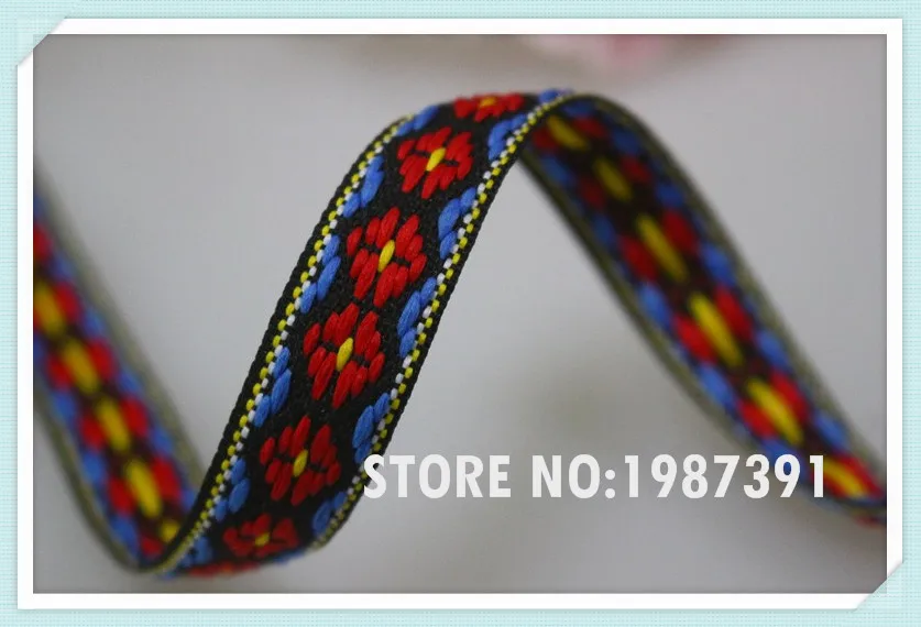 20 ярдов/партия ширина 1 4 см тканая жаккардовая лента синий фон красный узор для