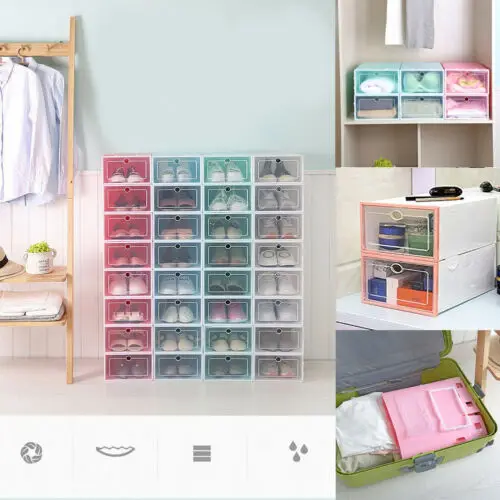 3x пластик Дамская обувь ящики для хранения стекируемые ясно ящик прозрачный блок