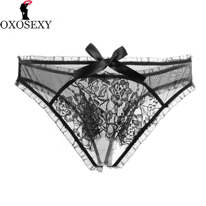 Сексуальные прозрачные кружевные трусики с вырезом белые черные эротичные