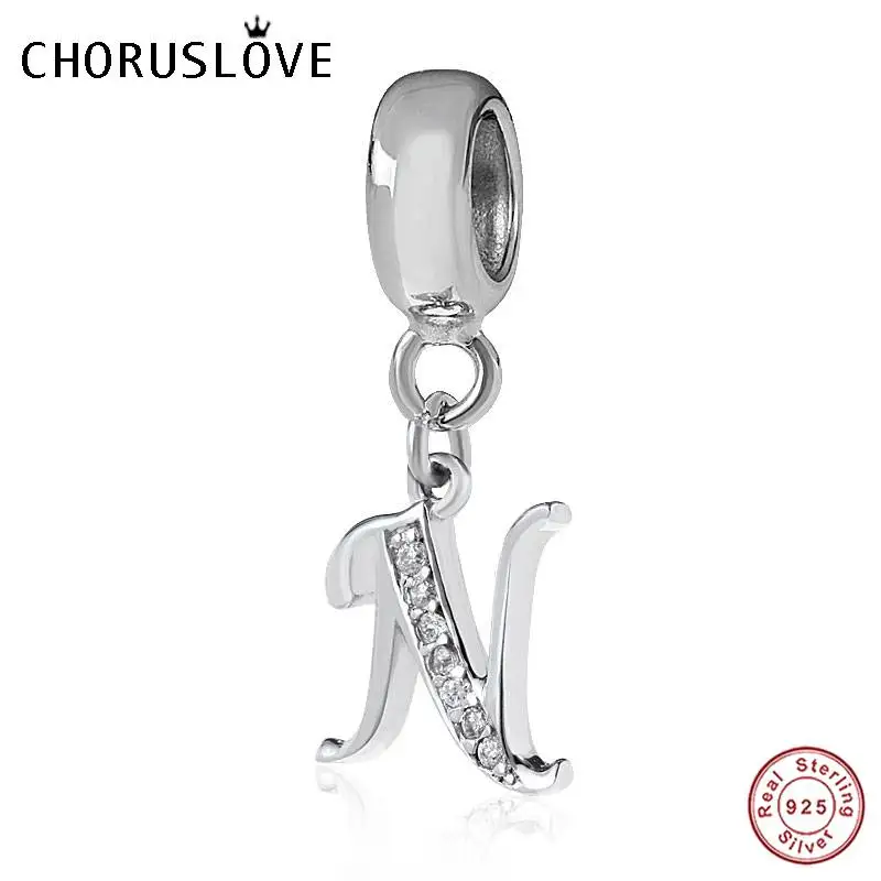 Pandora Letter N Choruslove A-Z Подвески с буквами 925 пробы серебро CZ 26 бусы с алфавитом fit Pandora Подвески браслет для женщин DIY Ювелирные изделия SS2657 - Окраска металла: Pandora Letter N