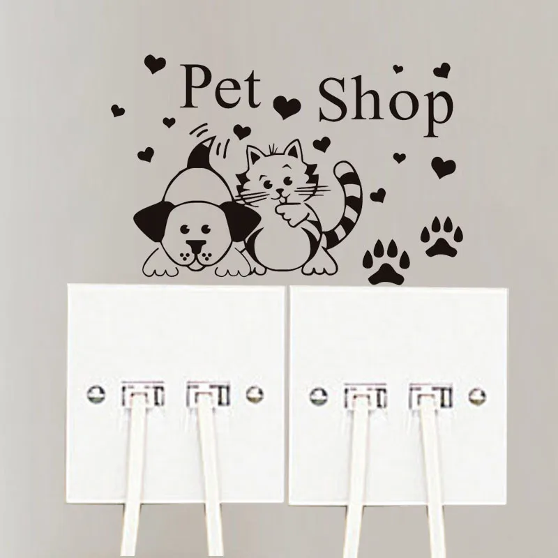 

Paw Prints Love Hearts Grooming Salon Switch Decal Cat and Dog Pet Shop Wall Sticker Decor A3413