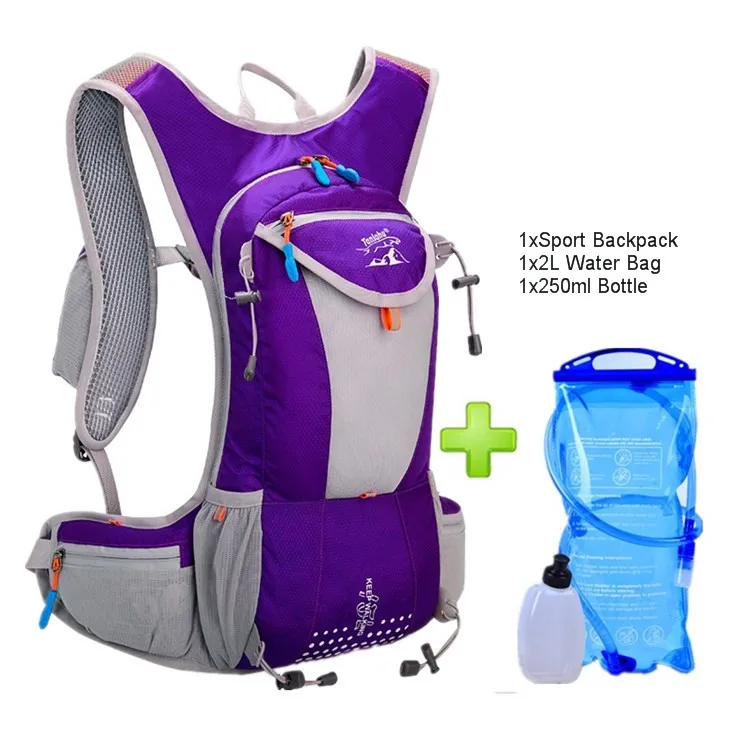 purple and water bag 15L водонепроницаемый велосипедный рюкзак дышащая велосипедная сумка нейлоновая велосипедная походная альпинистская Походное питье рюкзак с 2L сумка для воды - Цвет: purple and water bag