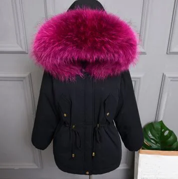 big rose red fur Большой натуральный мех енота Новое Женское пальто Высокое качество зимняя куртка Женский Теплый свободный пуховик парка белый пуховик - Color: big rose red fur