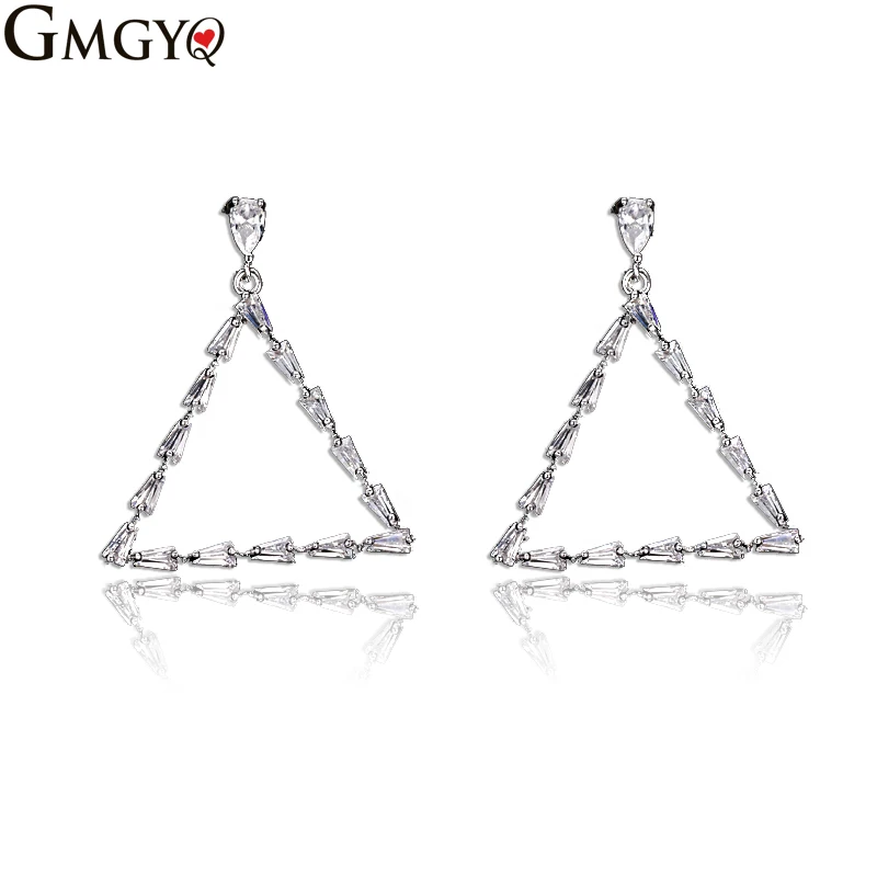 GMGYQ Nieuwe Trapezium Zirkoon Mode Triangle Oorbel Voor Vrouwen длинные треугольные серьги в Корейском стиле