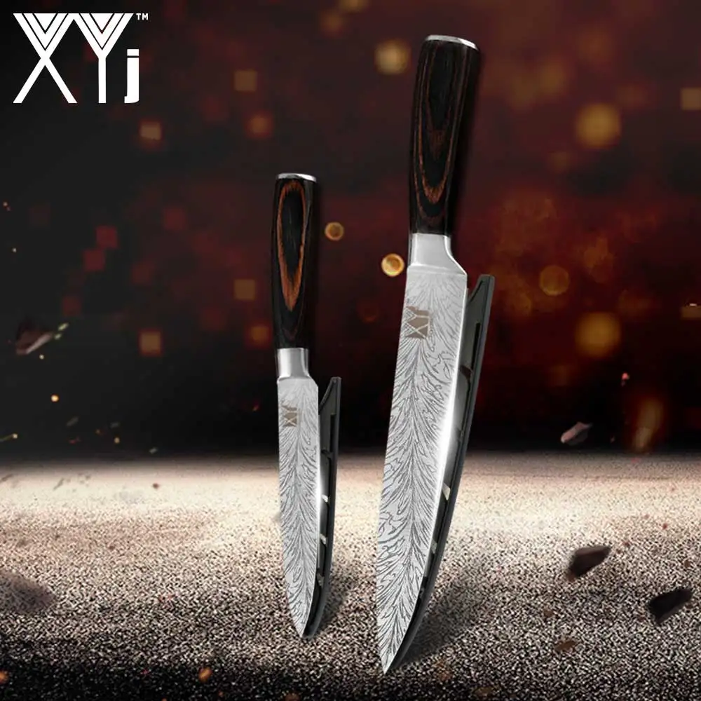 B 2-piece XYj, высокое качество, нож шеф-повара, имитация дамасской стали, кухонный нож Santoku, острый нож, нож для нарезки столовых приборов, faca cozinha - Цвет: B 2-piece