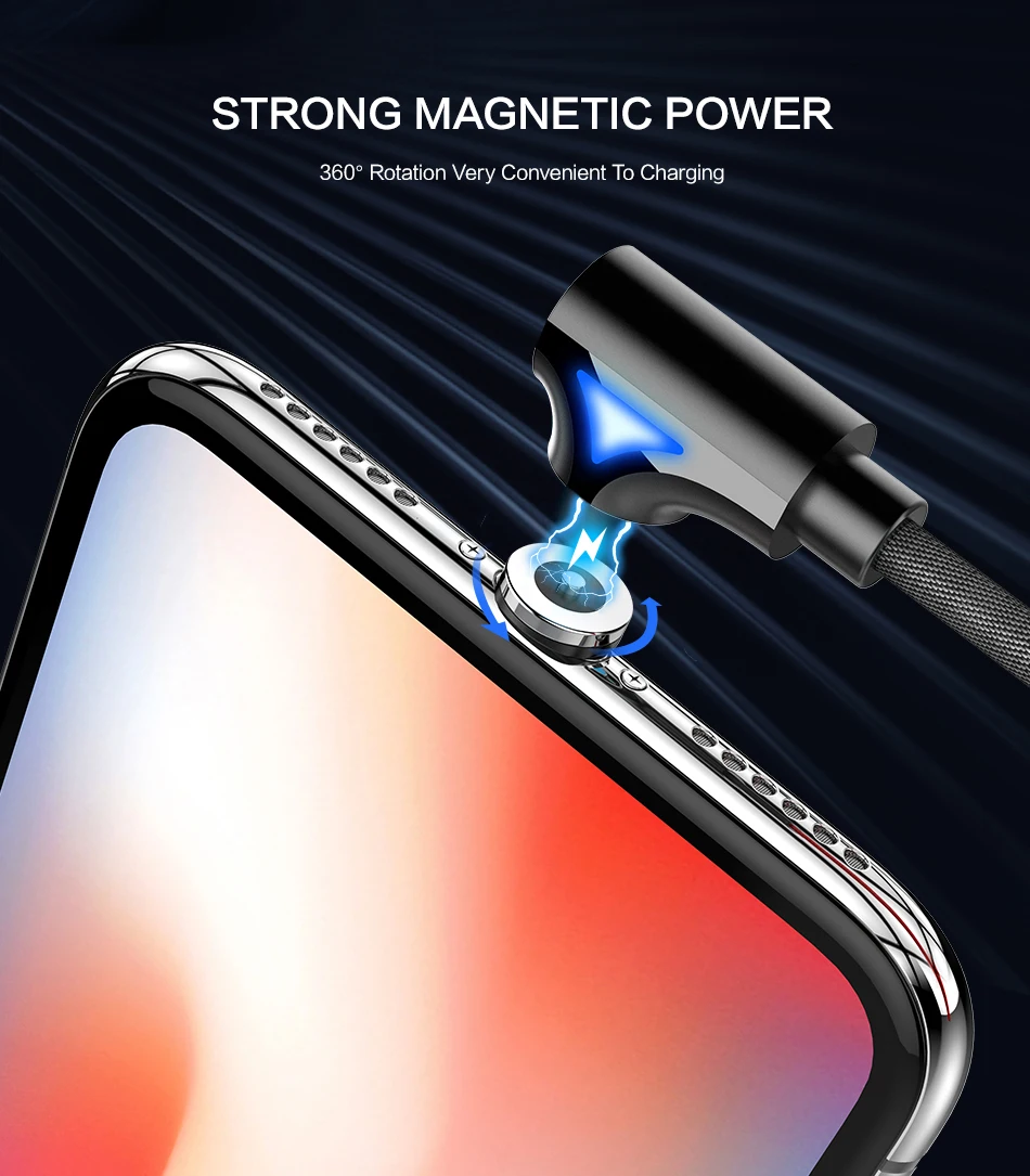 Магнитный usb-кабель для iPhone, зарядное устройство, магнитный Micro USB type C кабель для samsung huawei Xiaomi зарядный провод, освещающий 1 м