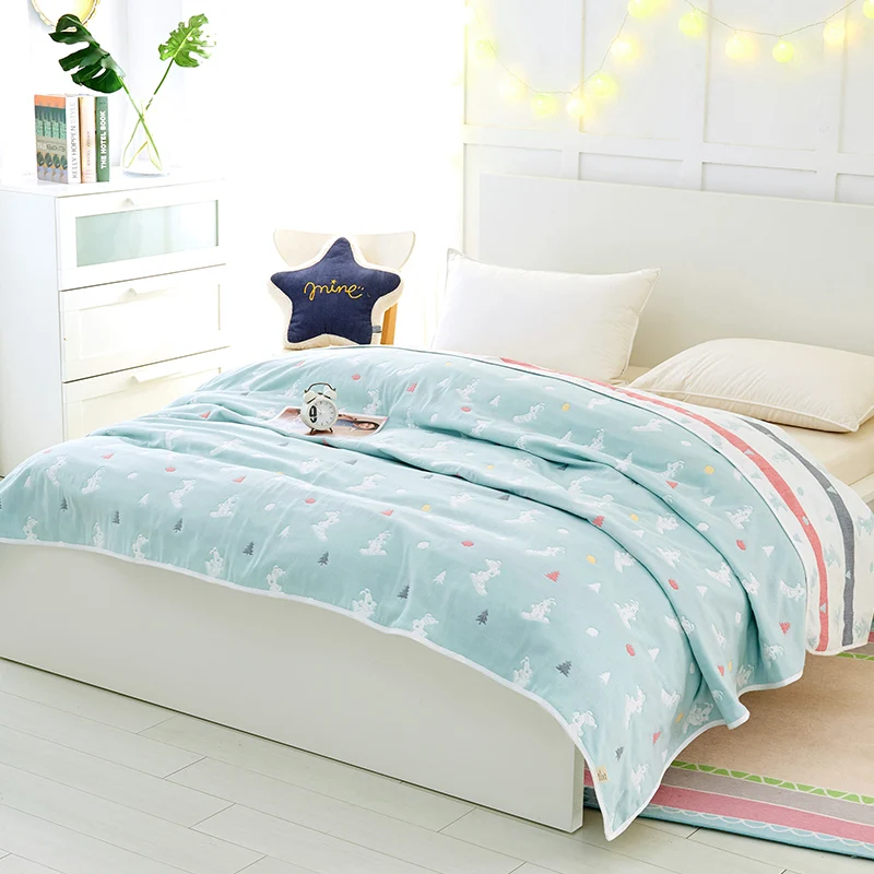 Летнее одеяло из 100% хлопка 6 слоев марля динозавр собака гриб окрашенное мягкое