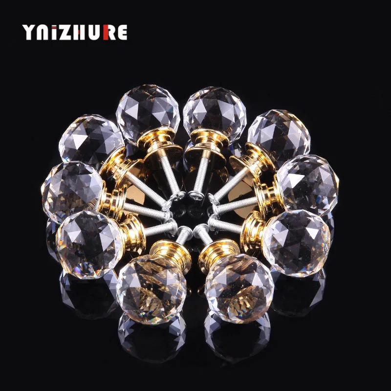 Gold YNIZHURE 30 мм 10 PCSCrystal мяч дизайн стекло золотые ручки Шкаф ящика тянуть кухня двери шкафа ручки Аппаратные средства - Цвет: Gold