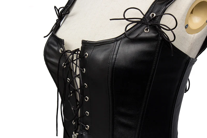 Корсет со шнуровкой спереди черный кожаный корсет с ремнями корсаж в стиле