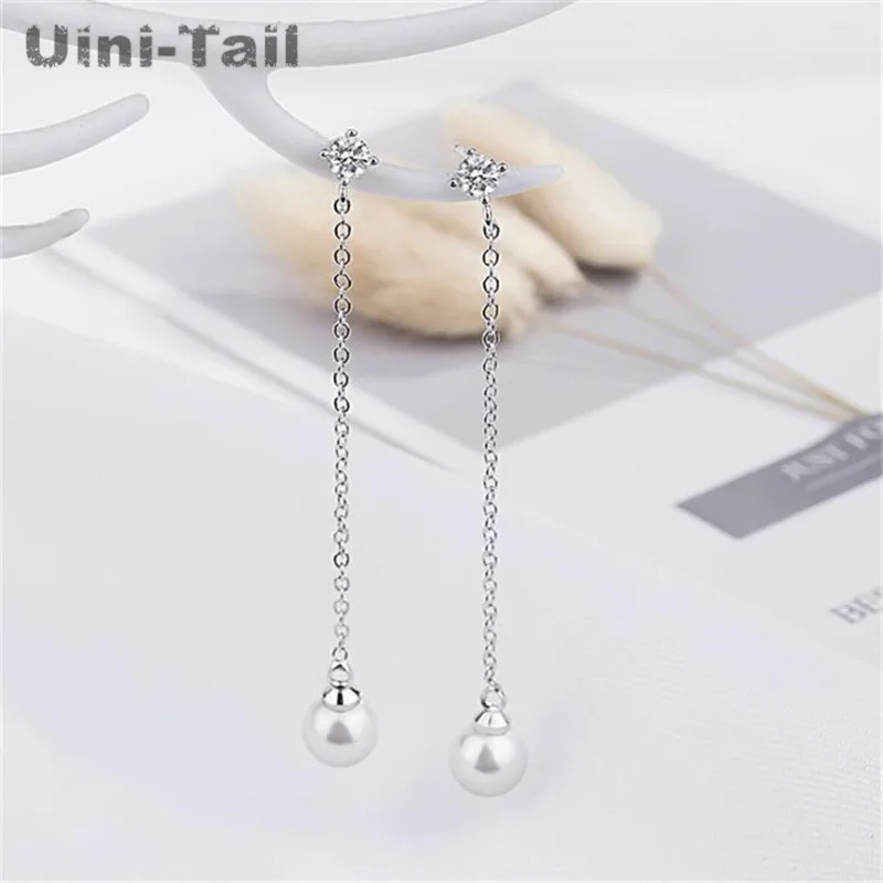Uini хвост Горячая 925 серебро корейской моды кисточкой серьги длинные жемчужные