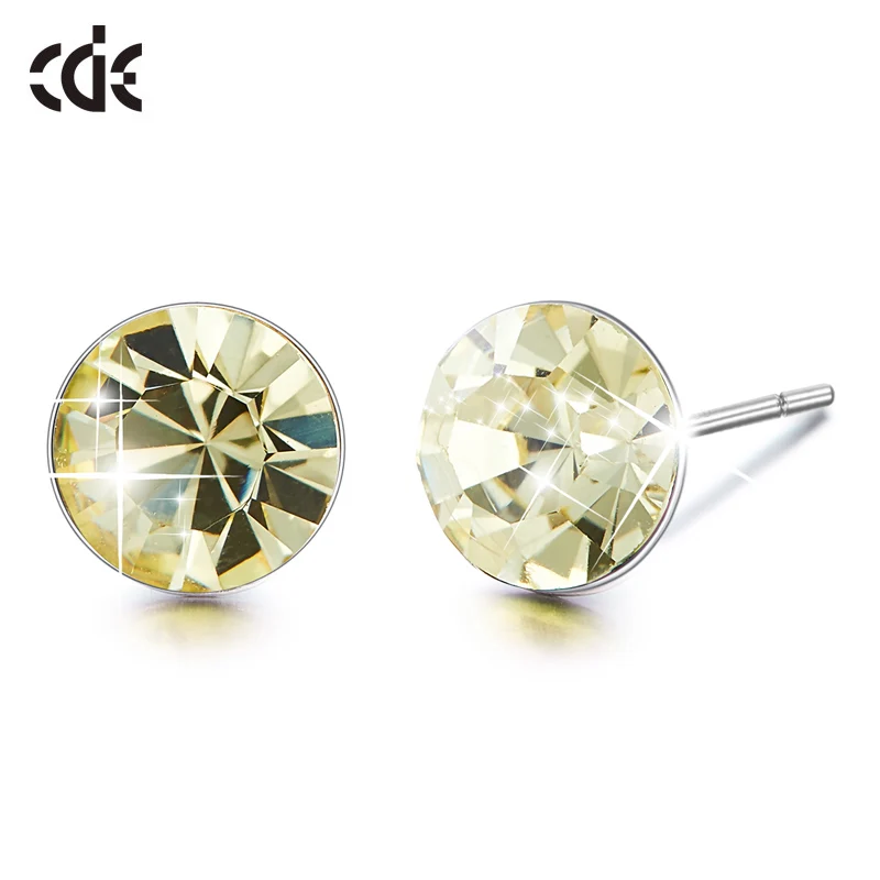 Gold CDE 925 пробы серебряные серьги, украшенные кристаллами, круглые геометрические серьги-гвоздики для женщин, ювелирные изделия для ушей - Цвет камня: Gold