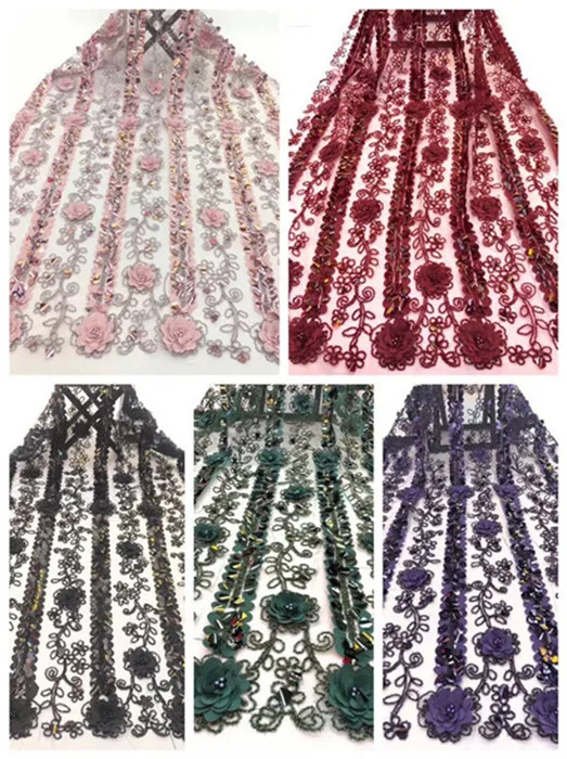 3D цветок блёстки чистая кружевная ткань бусины Высокое качество африканская