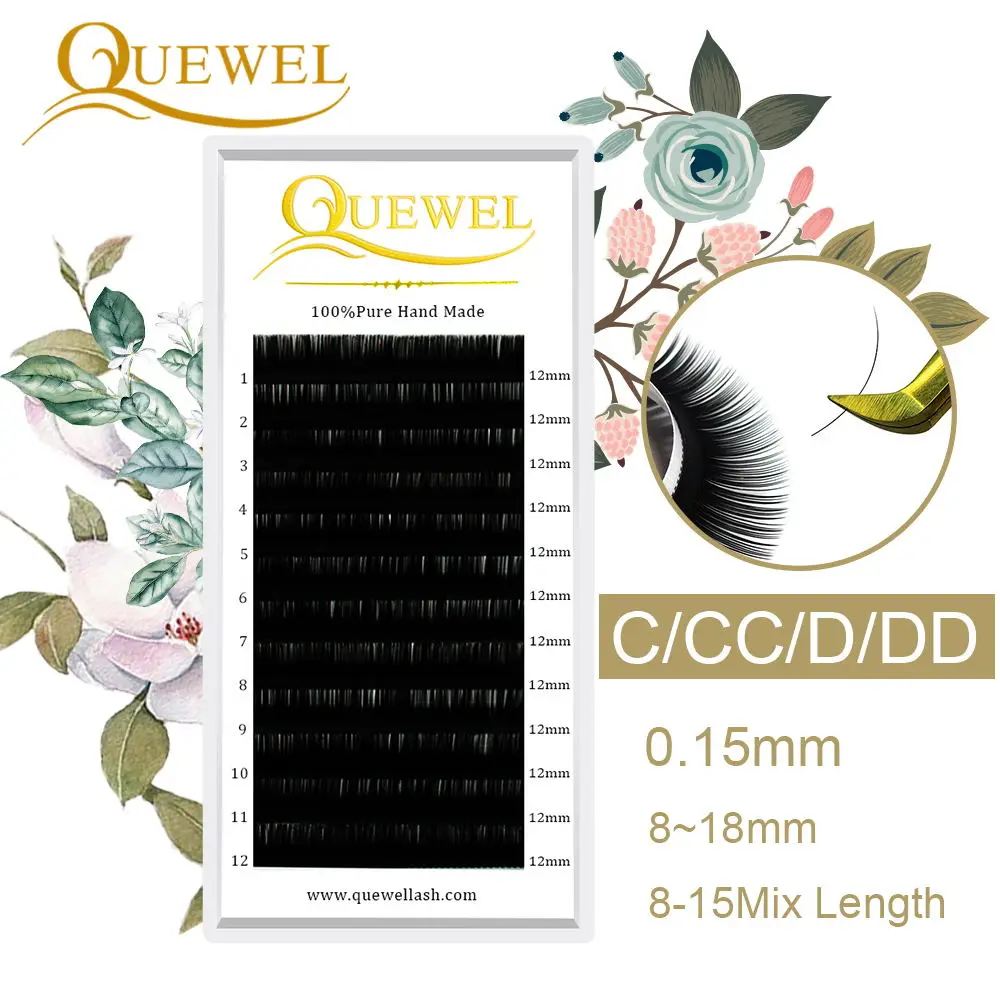 Ресницы Quewel для наращивания мягкие искусственные ресницы с одним изгибом