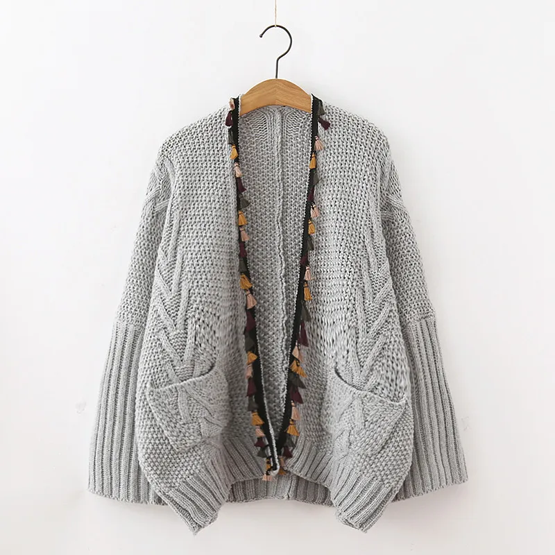 Модное Стильное кимоно для женщин Женский вязаный свитер осень большие размеры