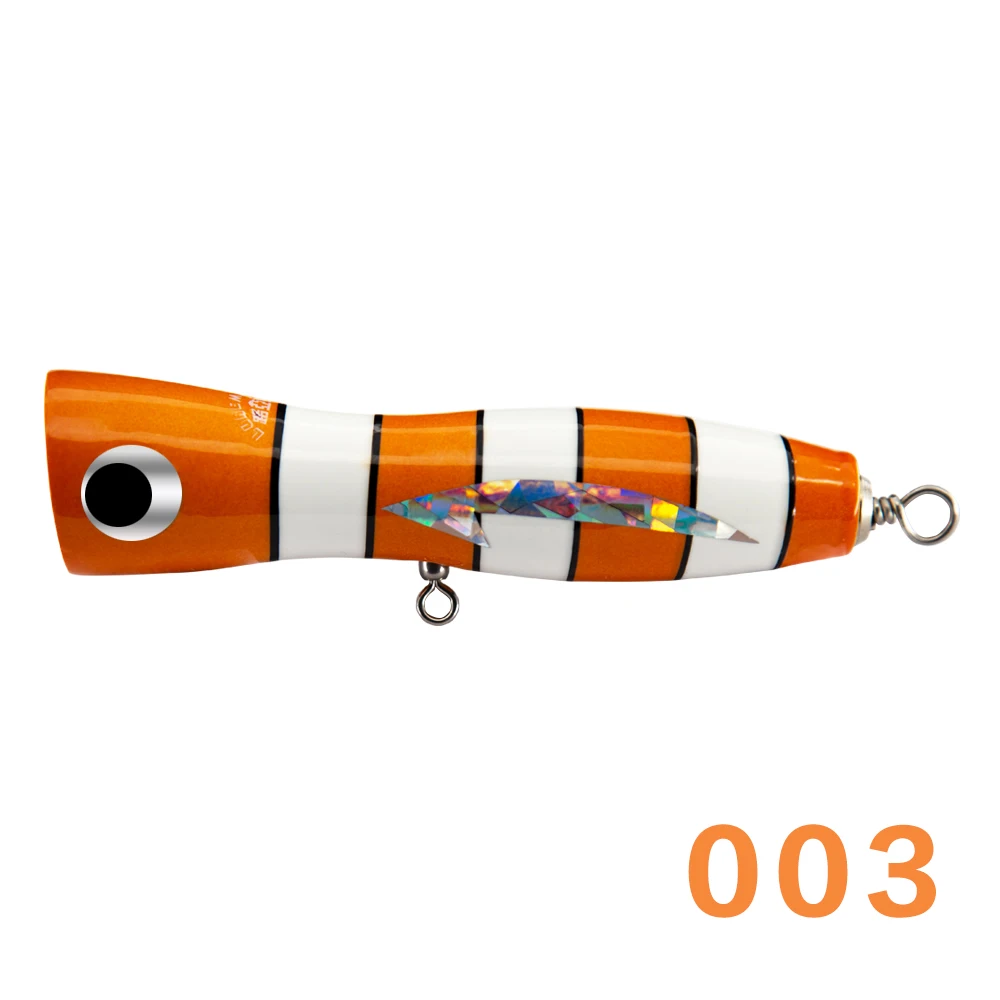003 HuntHouse Wooden lure fishing popper Topwater Handmade Fishing Trolling Baits Spitter GT Surface Popping Lures durable swimbait - Цвет: 003