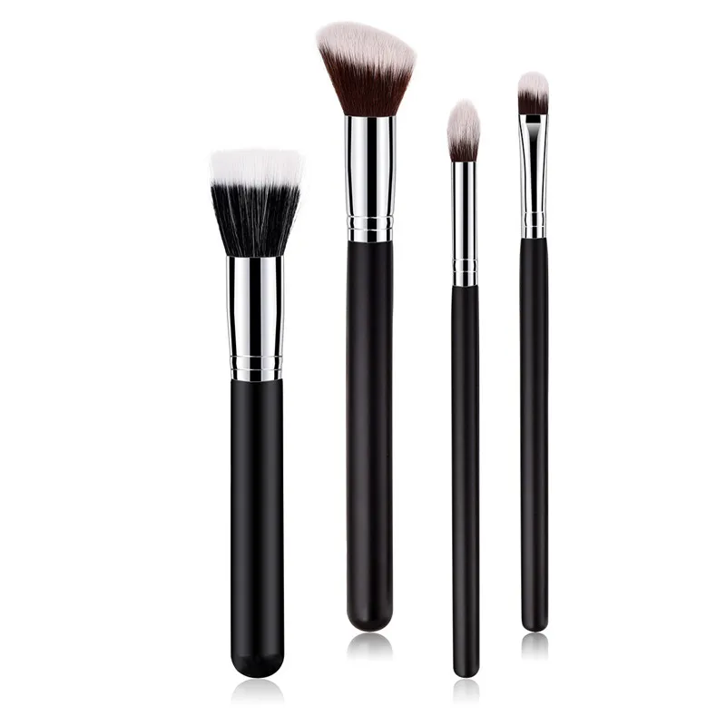 4 шт./компл. набор кистей для макияжа черный серебристый деревянная ручка высокое