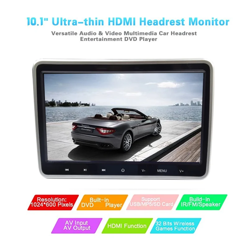 2 шт. 10,1 дюймов Автомобильный подголовник монитор DVD видео плеер USB/SD/HDMI/IR/FM TFT ЖК-экран сенсорная кнопка игры дистанционное управление MP4 Стерео